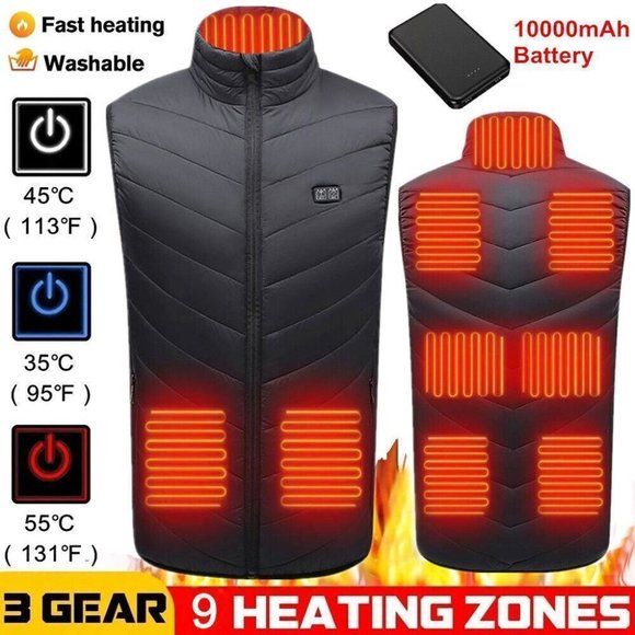 Heated Vest 9 Heating Zones With 10000mAh Battery Pack Electric Heating … - Picture 2 of 14
